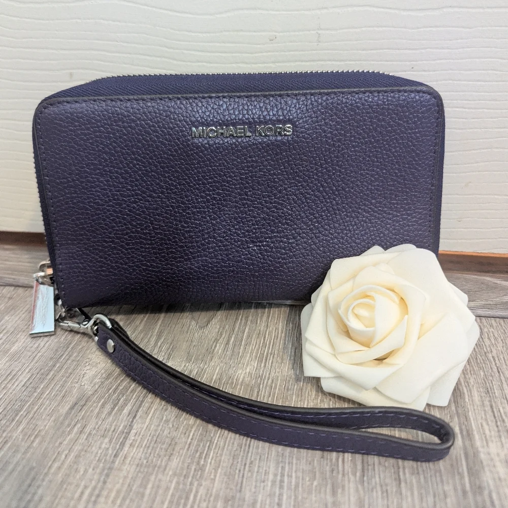Michael Kors Dark Purple Leather Wallet Wristlet